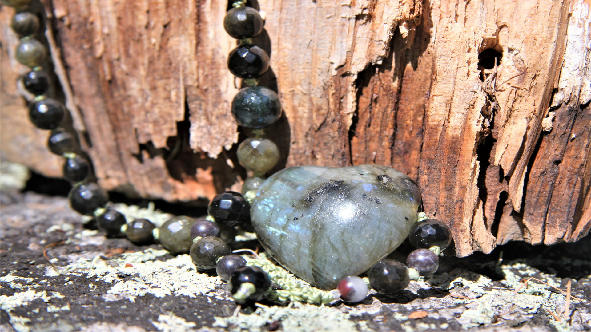 Edelstein Collier Labradorit Obsidian 2